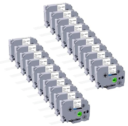 Hanured 20x Schriftband Ersatz Kompatibel mit Brother TZe-231 P-touch Bänder TZ 12mm x 8m 0.47, Laminiertes Schriftband für Brother Ptouch H110 H107B H105 H100LB, Schwarz auf Weiß