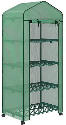 Outsunny Serra da giardino con ripiani, 4 livelli, serra da balcone, telo rinforzato, struttura in acciaio, porta con cerniera, per ortaggi piante fiori, interni ed esterni, 69 x 50 x 165 cm, verde