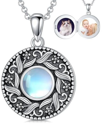 enjoylifecreative Collana da donna con ciondolo a forma di cuore, in argento Sterling 925, con foto, con immagini ricordo gioielli regalo per donne e ragazze, 18 mm, Argento sterling, Nessuna pietra