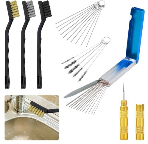 Carburetor Cleaner Set,Carb Cleaner Spray Kit,13 Cleaning Wires Set,10 Carb Cleaning Needles,5 Nylon Brushes Tool Kit,1 Sharp Pick Carburettor Jet Cleaning Tool,3 Mini Brushes,Carburettor Cleaner