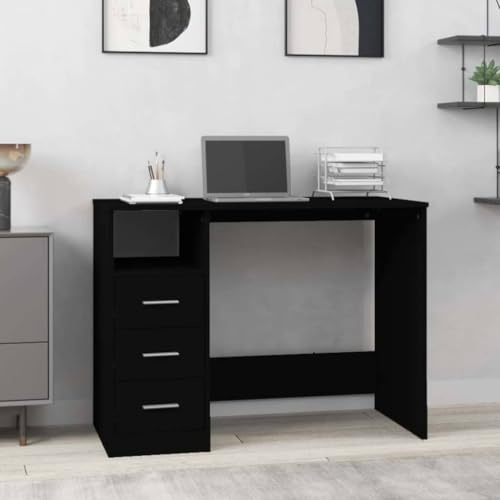 Myheimly Schreibtisch 102x76x50 cm Holzwerkstoff, Bürotisch, Tisch, PC-Tisch, Computertisch, Laptoptisch, Arbeitstisch, Studiertisch Schwarz
