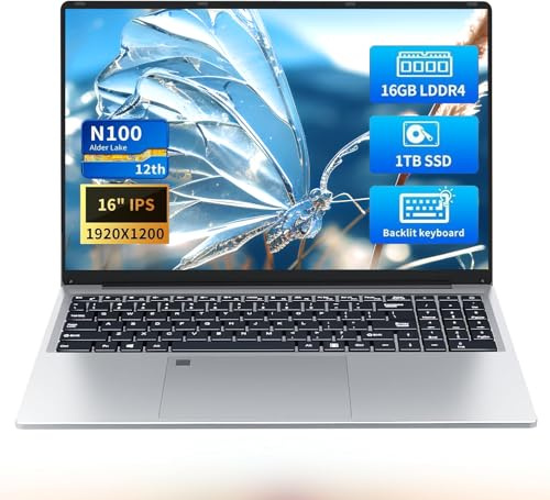 KeeUiU Celeron N100 (fino a 3,4 GHZ) Wind 11 Pro Laptop Gamer 16 GB 1 TB SSD, laptop tradizionali Full HD 1920 x 1200, tastiera retroilluminata con sblocco impronte digitali e netbook