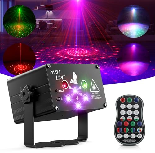 DJ Party Lights Disco Ball RGB Colored Strobe Stage Lights with Pattern Projection and Sound Activated UV, for Parties, Wedding, Dance Floor, Bar, Birthday, KTV