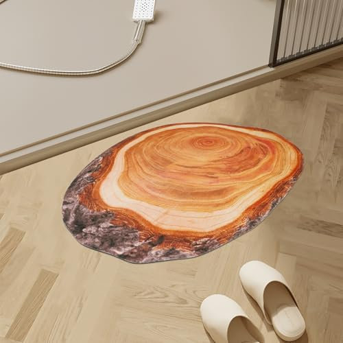 KRIPINC Vintage Baumringmuster 3D Teppich, Teppich Holzoptik, Saugfähige und rutschfeste Kieselgur Badematte, Badvorleger Waschbar, Fußmatte 50x80 für Wohnzimmer Schlafzimmer Eingangsbereich (Stil D)