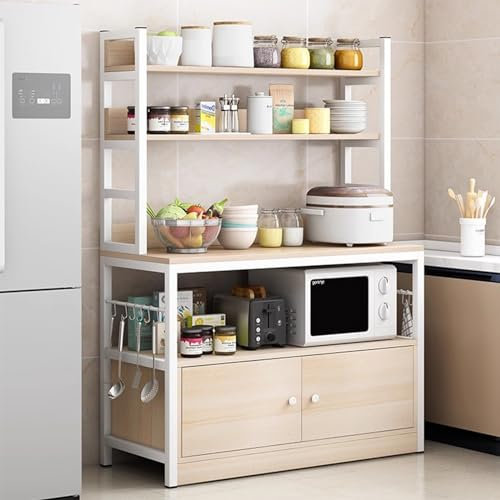 Kitchen Nizer Étagère de rangement industrielle pour four à micro-ondes Beige 80 x 35 x 158 cm