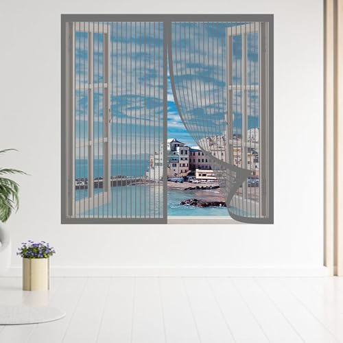 Fliegengitter Fenster Insect Stop 170 x 130 cm Insektenschutz Magnetischer Fliegenvorhang Ohne Bohren Einfach zu Montieren für Alle Arten von Fenstern, Grau