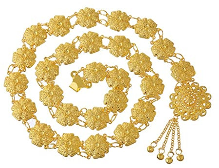 Taillenkette weiblicher Bauchetanz Goud Metal Ethnische Dekorationen Accessoires Gürtel Glocken Quastenkörper