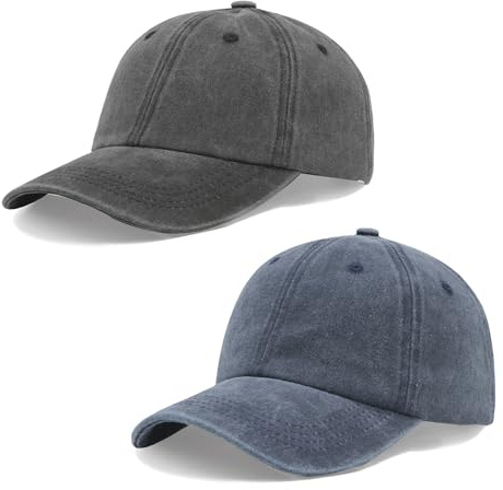 Hatwell 2 Pack Wshed Plain Baseball Cap for Men Women, Gift for Him Her | Adjustable Washed Cotton Unisex Dad Hat, UK Fit, Sun Protection, Outer Activities, Golf, Fishing, Running, Work