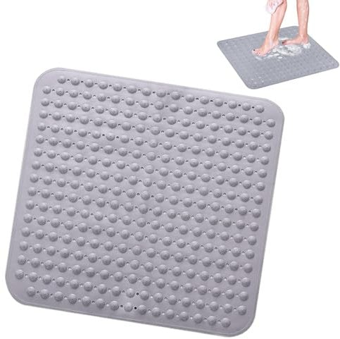 Alfombra de Ducha, 48 x 48 cm Antideslizante Ducha Cuadrada, Alfombra de Baño Antideslizante con Ventosas, Alfombra de Ducha Cuadrada Lavable a Máquina, para Baño Cocina Gimnasios Spas(Gris)