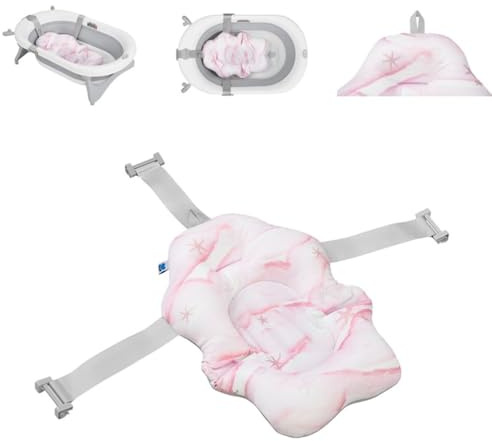 Kikkaboo Baby Badekissen Nubo Wannenauflage Badehilfe Kunststoff-Clips ab Geburt rosa weiß