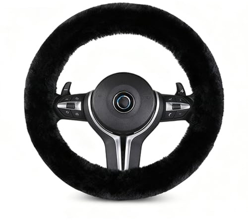Plüsch Winter Lenkradbezug, 37-39cm Universal Auto Lenkradbezug Fell, Teleskop Lenkrad Lenkradhülle, Breathable Anti Slip, Flauschige Lenkradabdeckung (Schwarz)