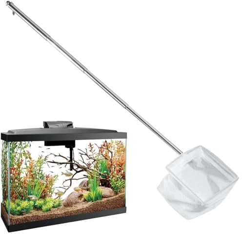 WUYJI Aquarium Nets, Mini rete per acquari con manico in acciaio inox. Dotata di manico telescopico (13-39 cm). Maglia fine e morbida, adatta per acquari, laghetti e pulizia (bianca)