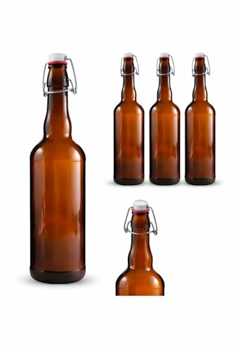 made in home - Botellas vacías de 750 ml para rellenar Marrón - Botellas grandes con cierre de clip - Juego de botellas de cristal para zumo, bebidas, licor, aceite, salsas (12)