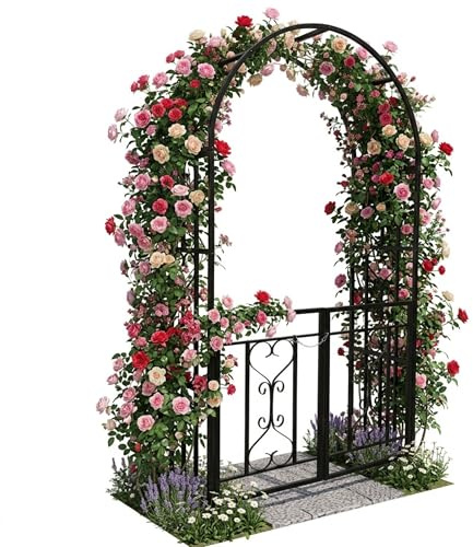 Relaxdays Rosenbogen Metall, Rundbogen mit Tor, HxBxT: 206 x 114 x 50 cm, Rankbogen mit Doppeltür, romantisch, schwarz