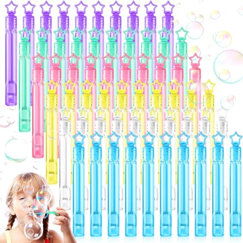 CYJJYZ 60 Stück Mini Seifenblasen Set, Seifenblasen Klein, Mit Sterngriff, Mini Blasenstäbe, für Kinder, Sommer Spielzeug, Geburtstagsfeier, Hochzeit