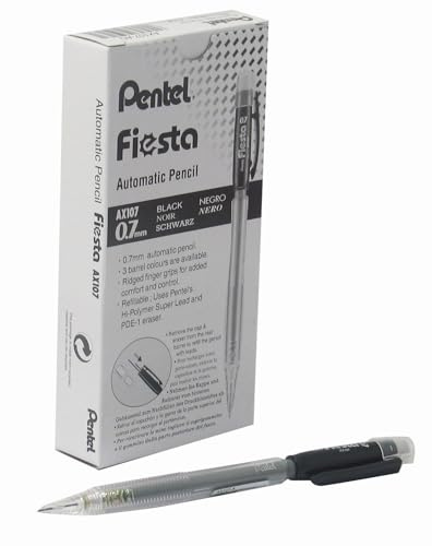 Pentel Fiesta 0.7mm Automatic Pencil - Black Barrel (Pack of 12), AX107-AO