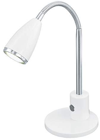 EGLO Tischlampe Fox, 1 flammige Tischleuchte, Klassisch, Schreibtischlampe aus Stahl, Bürolampe in Weiß, Chrom, GU10 Fassung