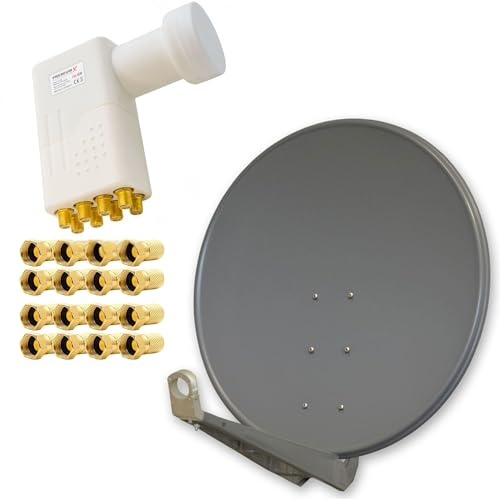 PremiumX DELUXE100 Aluminium Antenne 100cm Digital SAT Schüssel Spiegel in Anthrazit für HDTV 4K mit LNB Octo 0,1 dB zum Direktanschluss von 8 Teilnehmern inkl. 16x F-Stecker veredelt