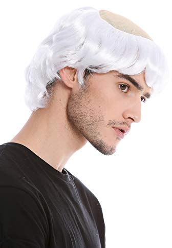 WIG ME UP - 90776-ZA62 Perücke Herren Fasching Karneval Halloween Alter Mönch Tonsur Halbglatze alt weiß ABT Mittelalter