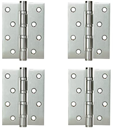 LOOTICH Schaniere Edelstahl Türangeln Tür-Scharnier Scharnier Beschlag 102 x 76mm Stahlkugel-gelagert für Zargen Ungefälzte Türen aus Holz oder Metall bis 80kg Aufschraubband Matt (4 Stück)
