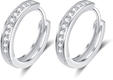 Creolen Silber Damen Ohrringe 925 Sterling Silber Creolen mit Zirkonia Klein Schlafen Kreolen 13mm