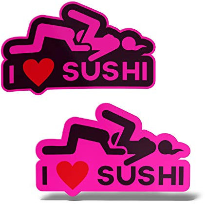 Erreinge® Adesivo Rosa Fluo 10 cm x2 I Love Sushi Sticker stampato per Auto Moto Parete Paraurti Computer Portatile Bagagli Biciclette