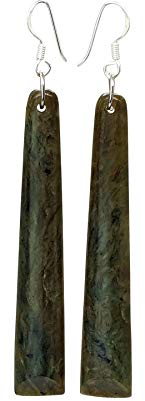 81stgeneration Ohrringe Glatt Maori Lang Toki Nephrit-Jade 925 Sterlingsilber für Damen