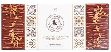 El Toro - Turrón de Polvorón El Toro - Cobertura de chocolate praliné - 240 gramos - Pastelería y Dulces Galicia - Dulces navidad - productos artesanos - receta tradicional.