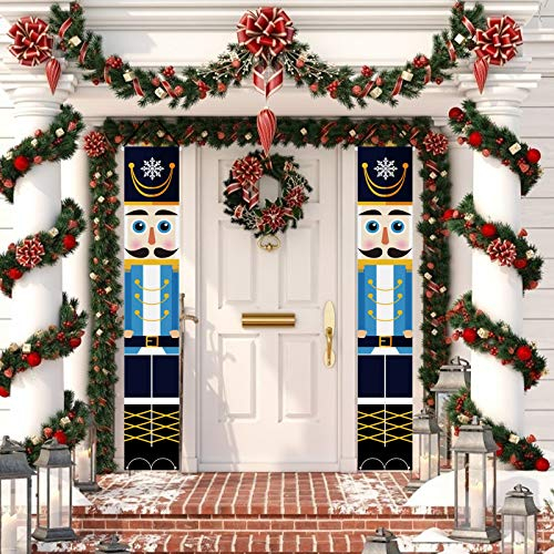 LANMOK 1 Paio 184x35.5cm Schiaccianoci Decorazioni per Striscioni di Natale Decorazioni Natalizie di Schiaccianoci Soldato Banner Decorazioni Natalizie Soldato per Porta d'Ingresso Portico Giardino