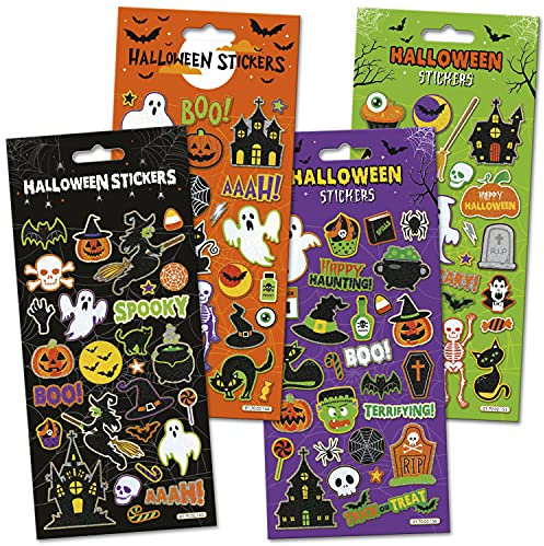Sparkly Reusable Halloween Sticker Collection | Perfect for Trick or Treaters, and Decorating Trick or Treat Bags | Reusable on Non-Porous Surfaces, 24.5cm x 11cm