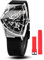 Caluxe Herren-Armbanduhr, Militär, Skelett, automatisch, mechanisch, dreieckig, Armbanduhr, Schwarzes Gummi-Set, Mechanisch