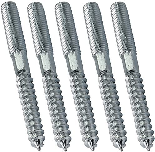 AERZETIX - C44777 - Lot de 5 vis à double filetage - goujon - patte à vis - métal/bois avec ou sans cheville - Ø8x80mm - en acier zingué - couleur argent