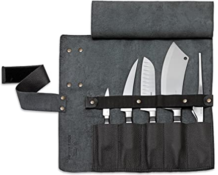 F.DICK Leder-Rolltasche 1905 (5-teilig, schwarz, Inhalt: Officemesser, Zerlegemesser, Santoku, Kochmesser, Büffet-Pinzette) 8196800-01