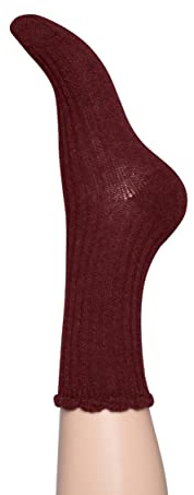 Charnos Wool Rib Scallop Sock Wine One Size