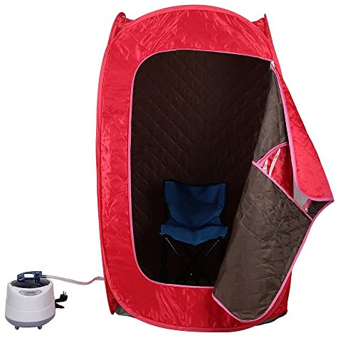 Sauna pieghevole cabina di calore Terapeutica Spa 1000 W Sauna a vapore, Sauna e portatile, Personal Spa at home- Con sedia pieghevole (rosso)