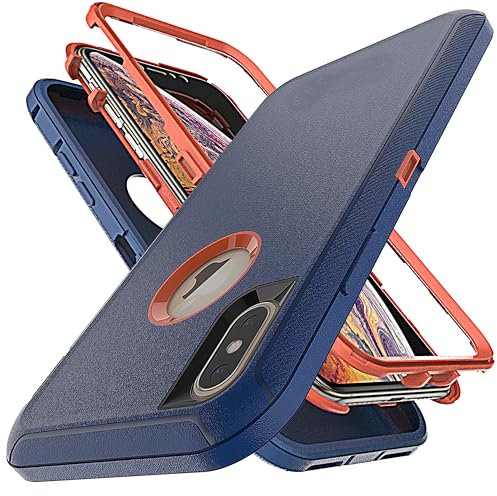 YmhxcY for iPhone XS Case iPhone X Case Shockproof Dropproof Dust-Proof Drop Proof 3-Layer Durable Phone Case Heavy Duty Protection Phone Case Cover for Apple iPhone X/iPhone XS 5.8-Blue/Orange