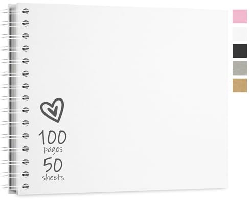 Vienrose 28,5 x 20,5 cm Fotoalbum zum Selbstgestalten und Einkleben mit 100 Seiten, Hardcover Kraftpapier Spiralalbum, DIY Sammelalbum für Hochzeit, Geburtstag, Weiß