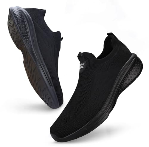 Giniros Zapatillas Slip On Running Hombre Zapatos Deporte Correr Jogging Caminar Bambas Deportivas Hombre Casual Gimnasio Fitness Gym Atlético Trekking Tenis Transpirables Sneakers, Negro 45EU