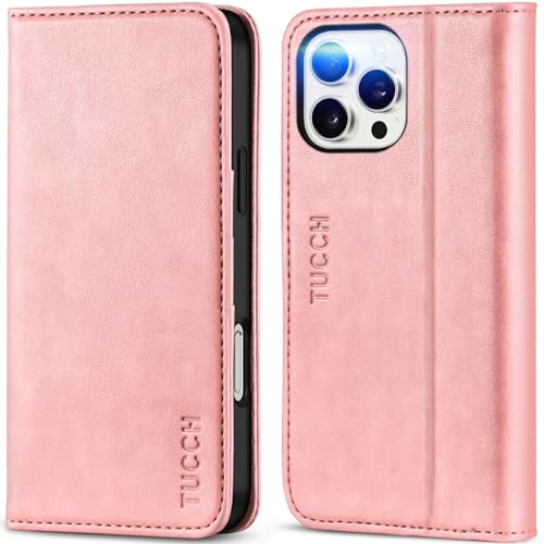 TUCCH Case for iPhone 16 Pro Max (6.9) 2024, Premium PU Leather Wallet Folding Case with[RFID Blocking][Card Holders][Shockproof TPU]Kickstand, Flip Cover Compatible with iPhone 16 Pro Max, Rose Gold