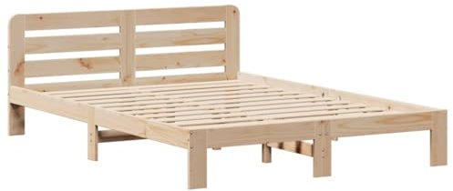 vidaXL Massivholzbett, Holzbett ohne Matratze, Bettgestell mit Kopfteil Lattenrost, Bett Doppelbett für Schlafzimmer, 160x200cm Kiefernholz