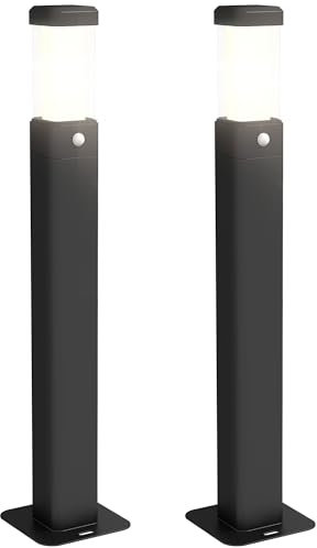 Outsunny Lot de 2 bornes éclairage extérieur avec détecteur bornes lumineuse LED en aluminium étanche IP65 hauteur 58,5 cm, lanterne pour les allées et les chemins - noir