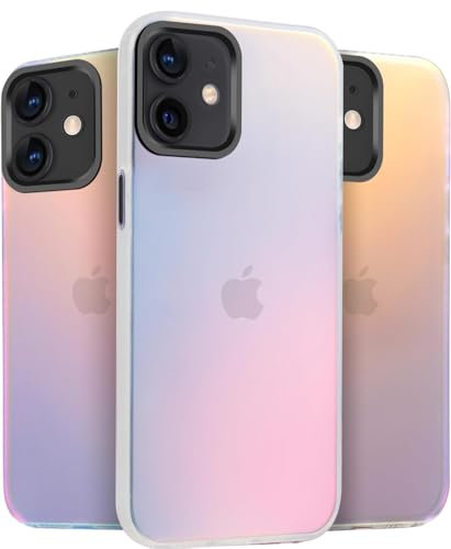 Yojiong Cover per iPhone 12/12 Pro (6.1), Custodia Opaca Traslucida Iridescente Fluorescente Cambiano Colore, PC Rigido + Morbido Ultra TPU Bumper Protettiva Case, Multicolore