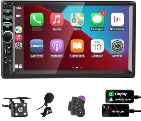 Radio de Coche Bluetooth 2 DIN con Carplay y Android Auto, 7 Pulgadas con Pantalla táctil 1080P Car Stereo soporta Manos Libres/RDS/FM/Mirror Link/Wheel Control/USB 2.0 Port/AUX/EQ/TF/WMA
