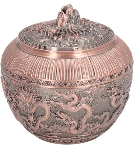 China Dragon Tea Canister Airtight Alloy Jar Metal Storage Can (Red Copper) | 5.9 x 5.9 x 5.9in, Large Capacity, for Tea Coffee Sugar