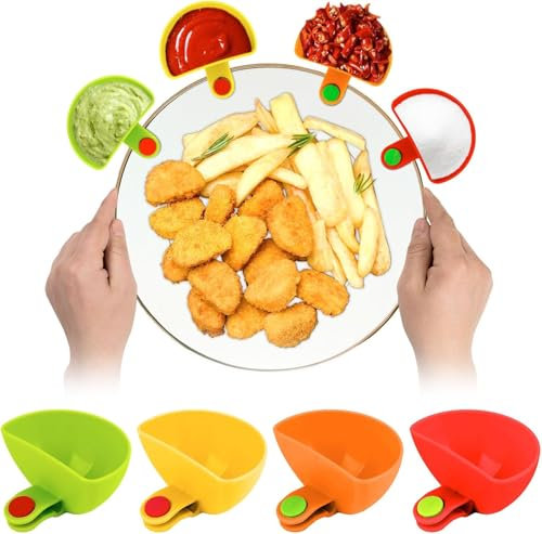 Vnnigmn Dip Clip Bowls for Plate, Plate Clip-on Holder, Spices Dip Container Bowl, Plastic Condiment Bowls for Any Sauces, 8-Piece