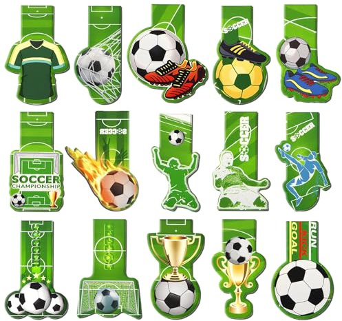 FINELYCR Lesezeichen Magnetisch, 30 Stück Magnetlesezeichen, Fußballthema Magnet Lesezeichen, Grün Fussball Geschenke Jungen, für Markieren von Buchseiten, Dekorieren, Verschenken