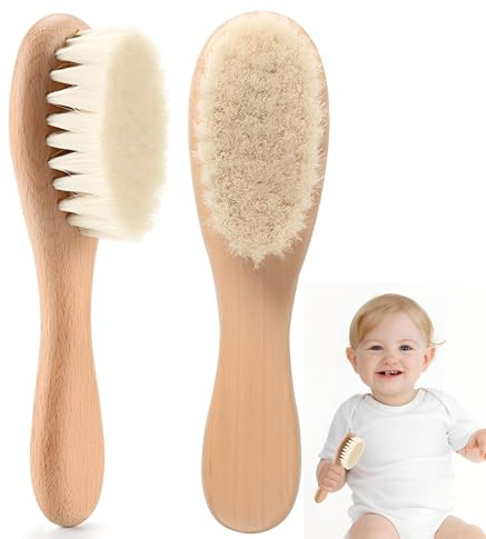 CEJAS 1 st nyfödd babyborste, babyhårborste med trähandtag och supermjuka getborstar