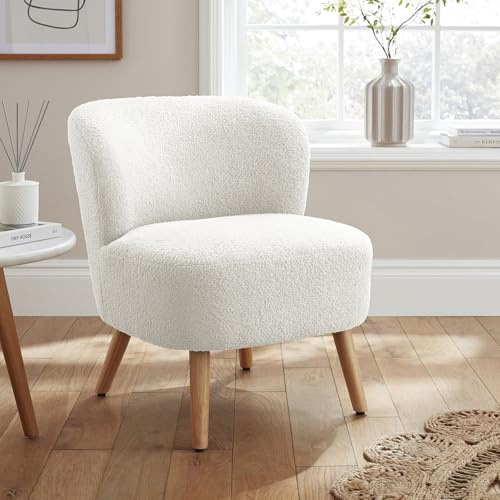 GFW Evie Teddy Accent Chair, Bouclé Upholstered Occasional Chair with Wooden Legs, Modern Scandi Armchair for Living Room and Bedroom