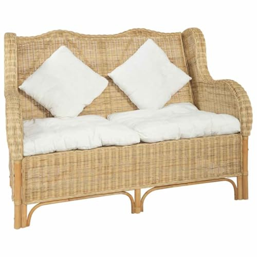 ROMHZKS 2-Sitzer Rattansofa mit Auflagen und Kissen, Elegantes Design für Wohnzimmer, Langlebiges Naturmaterial, Entspannung und Komfort, 110 kg Belastbarkeit pro Sitzplatz, Perfekt