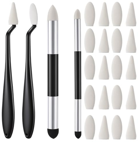 Thinp 24 Pcs Blending Stump Sponge Pen, Oil Pastel Blending Tools with Sponge Head Dual Tip Oil Pastel Blender Sponges Washable Sketch Rubbing Sponges for Drawing Lightening & Highlight